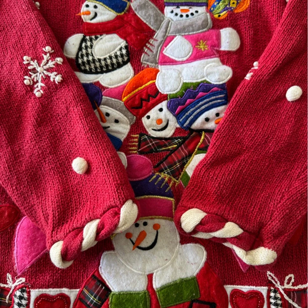 Vintage Theme Works by Kikit Ugly Christmas Snowman Pom Pom Sweater Women’s Sz S